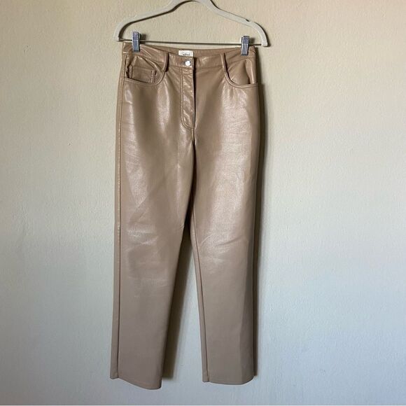 Aritzia Wilfred The Melina Faux Leather Tan Pants Straight Leg Size 4 - Picture 8 of 12